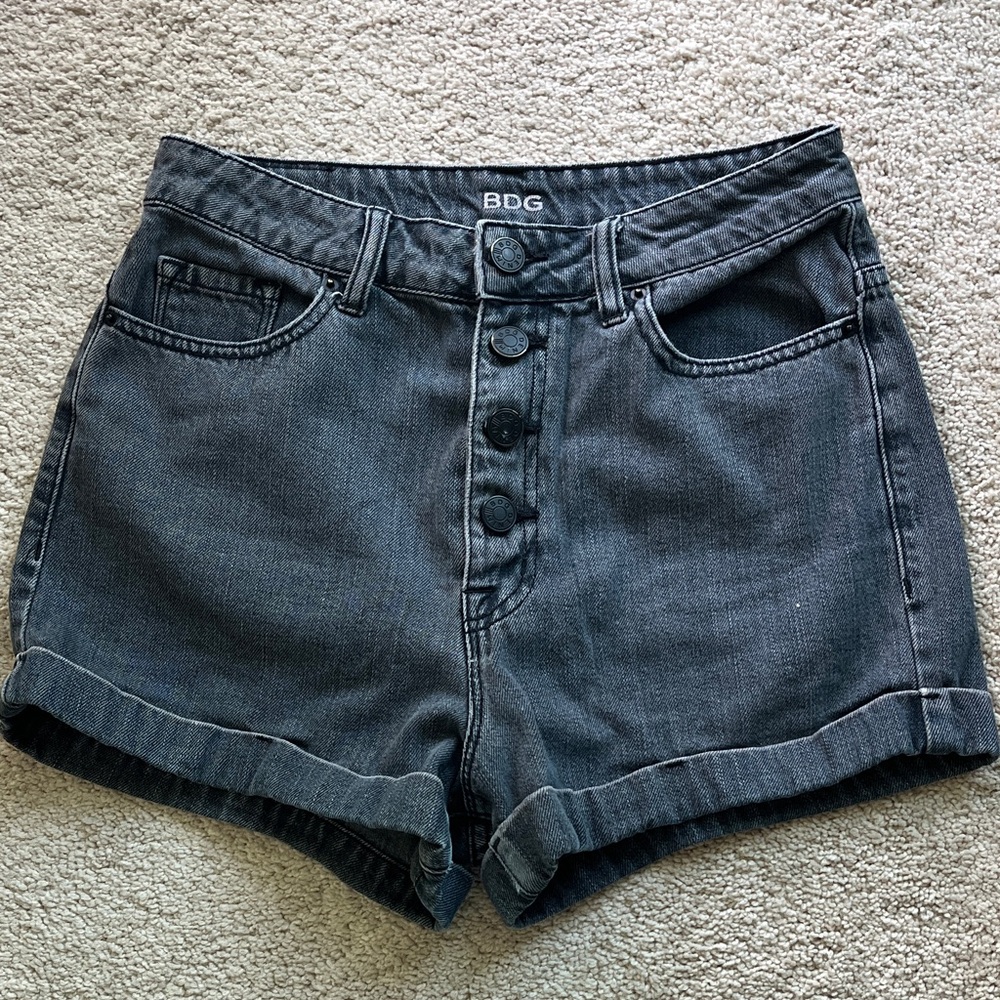 BDG Washed Black Super High-Rise Foxy Button-Fly Denim Shorts